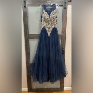 Medium Blue and Gold Prom dress